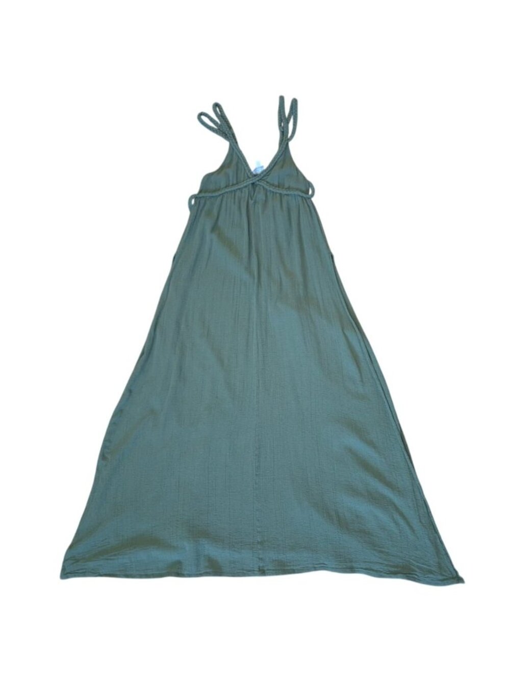 ASOS Green Cotton Maxi Dress Braided Shoulder Straps Tie Waist Sleeveless US 4
